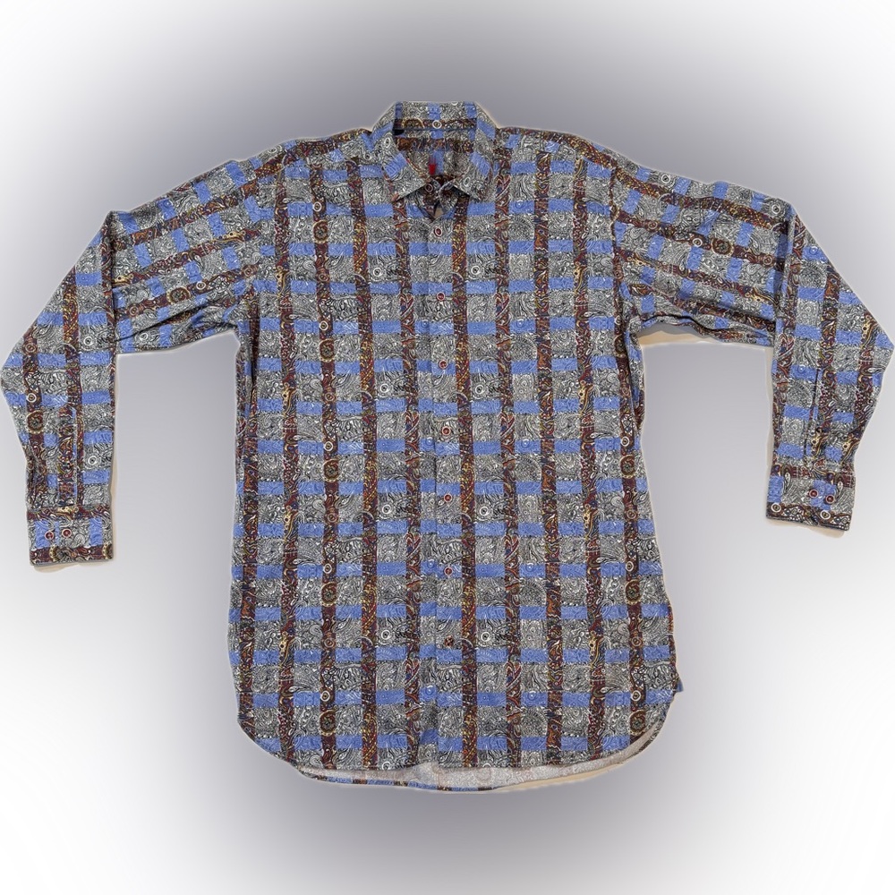 Preowned Men's Luchiano Visconti Black Abstract Cotton Button-up Shirt Sz XLT